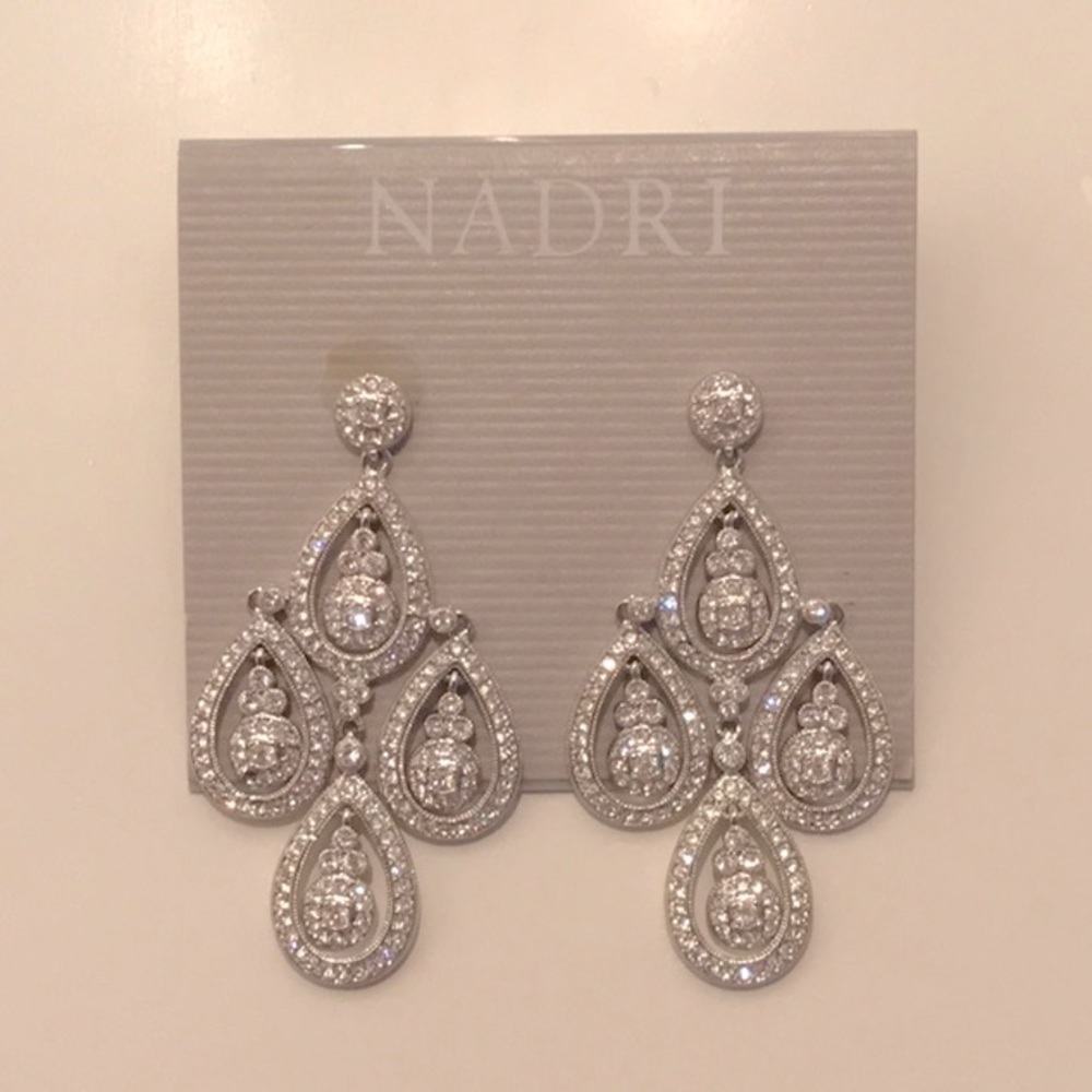 Nadri chandelier teardrop earrings. Silver. Cubic Zirconia.